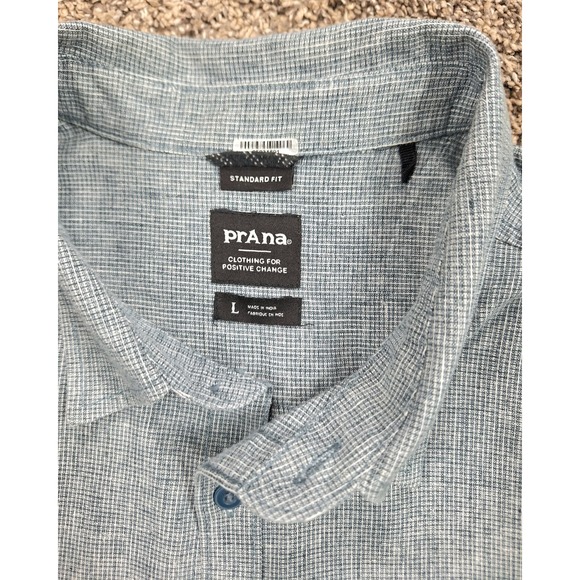prAna Lindores Men's Button-Up Shirt Saltwater Standard Fit Sz Large - Picture 3 of 7